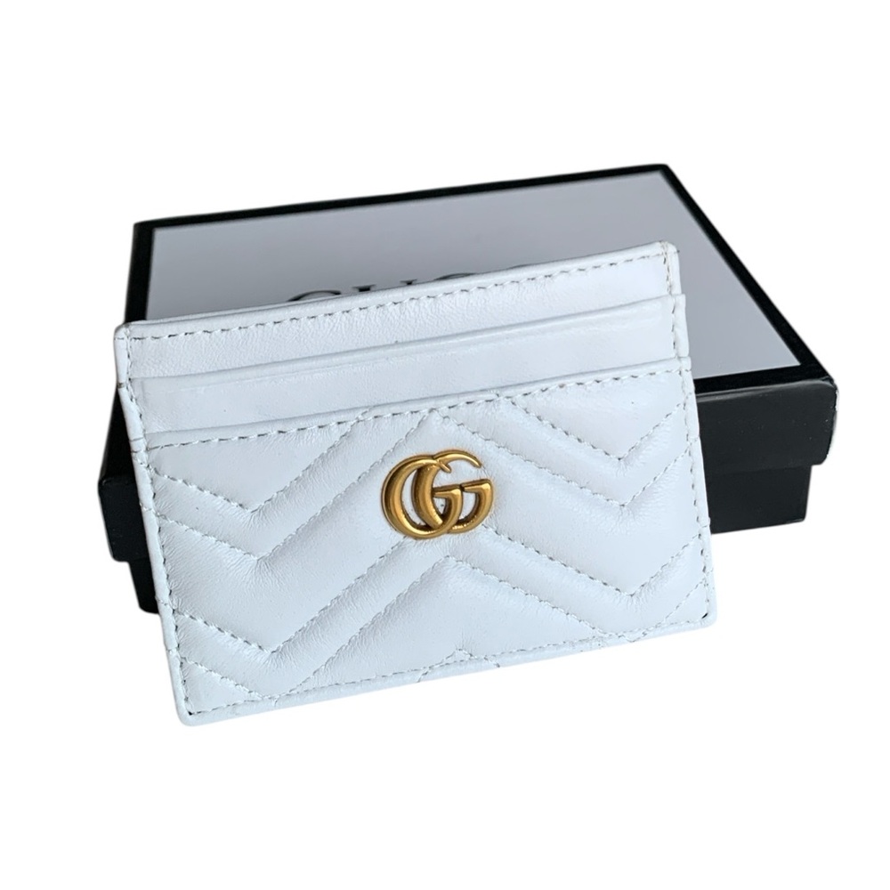 🆕 Gucci Style White Leather GG Marmont Card Holder 🆕